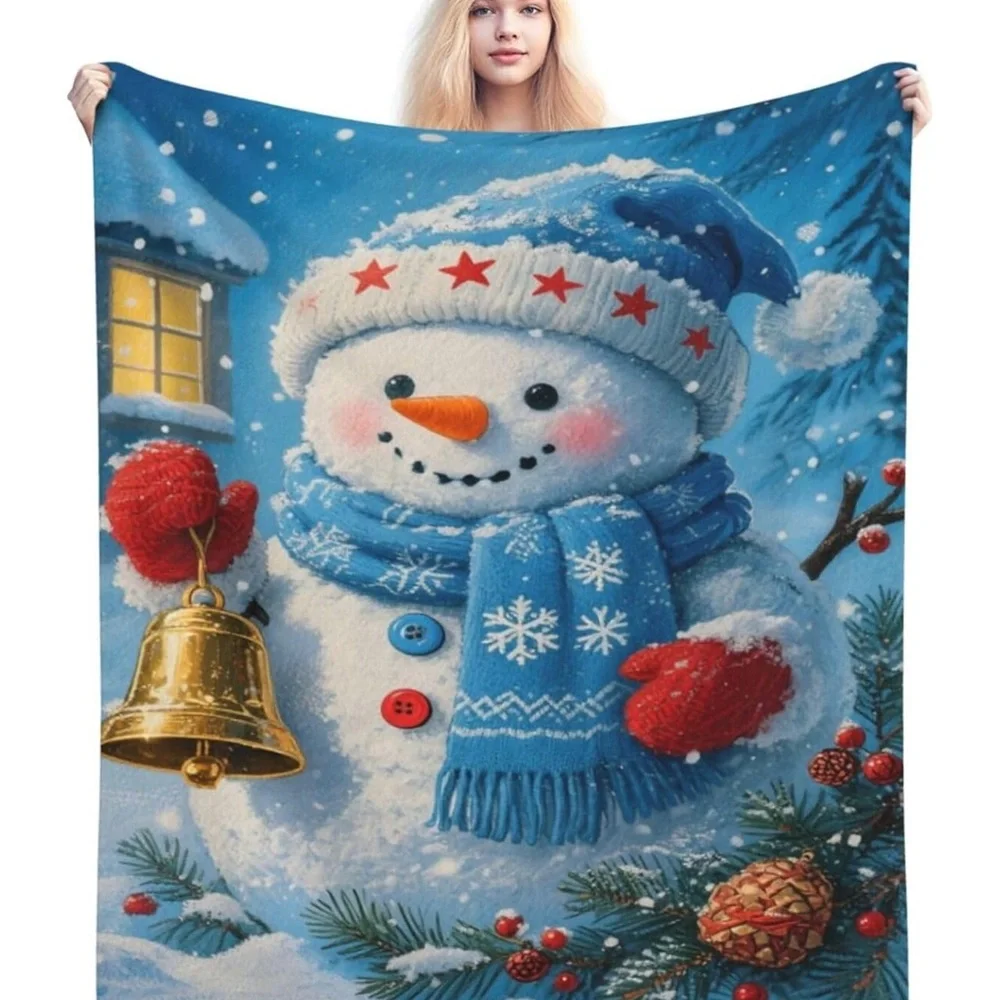 Winter Wonderland Snowman Blanket - Blue and Red